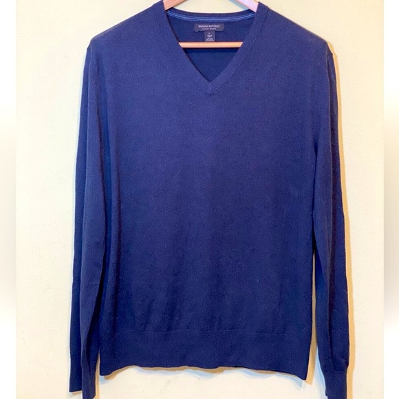 Banana Republic Men V-neck Top Luxury Blend, Silk/Cotton/Cashmere, Size L - Picture 1 of 4